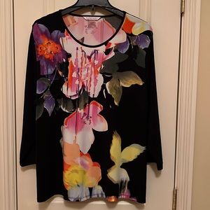 Allison Daley Black floral print blouse extra large.